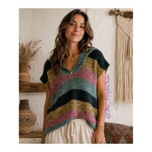ANTHROPOLOGIE NWT Farrow Striped Quarter-Zip Poncho Vest O/S
